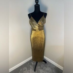 Gold Lamé Dress Strapless Size Small by Lulus